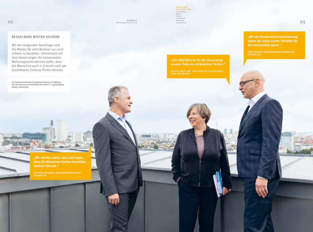 Portraits Gesobau Geschäftsbericht, Nachhaltigkeitsbericht, Städtische Wohnungsbaugesellschaft