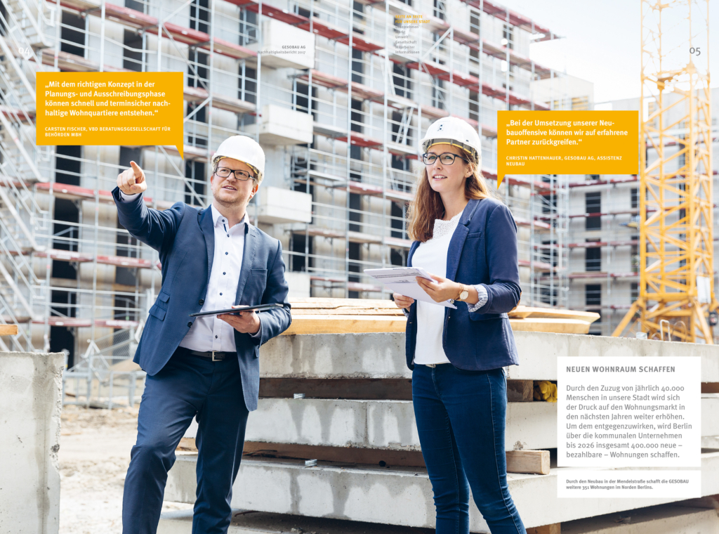 Portraits Gesobau Geschäftsbericht, Nachhaltigkeitsbericht, Städtische Wohnungsbaugesellschaft