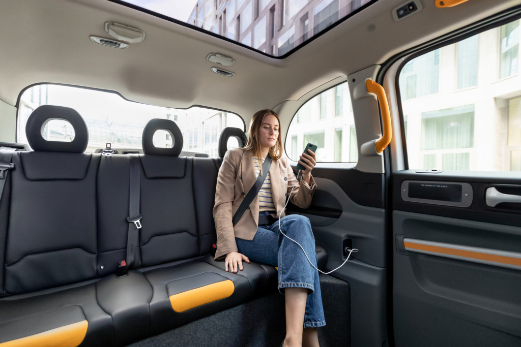 Woman nside a LEVC Electric Taxi in Berlin