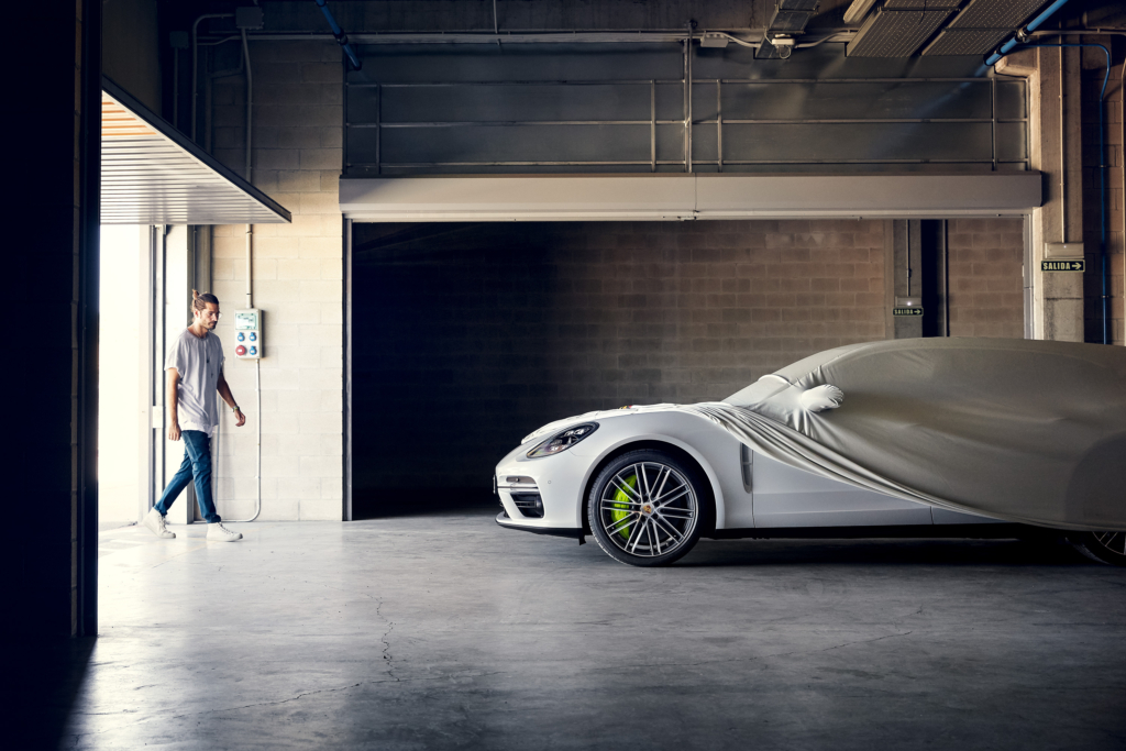 Porsche Panamera E-Hybrid and Composer Jimek on a racetrack