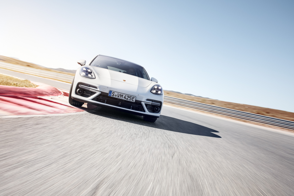Porsche Panamera E-Hybrid and Composer Jimek on a racetrack