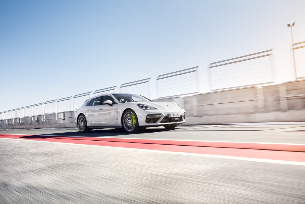 Porsche Panamera E-Hybrid and Composer Jimek on a racetrack