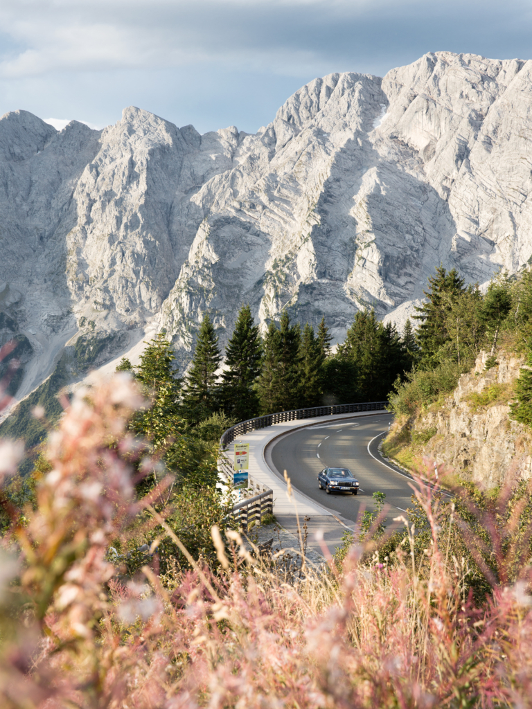 Driving the Roßfeldstraße in Berchtesgaden in an historic Mazda RX 5 for Mazda Magazine