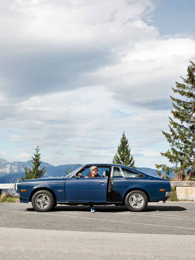 Driving the Roßfeldstraße in Berchtesgaden in an historic Mazda RX 5 for Mazda Magazine