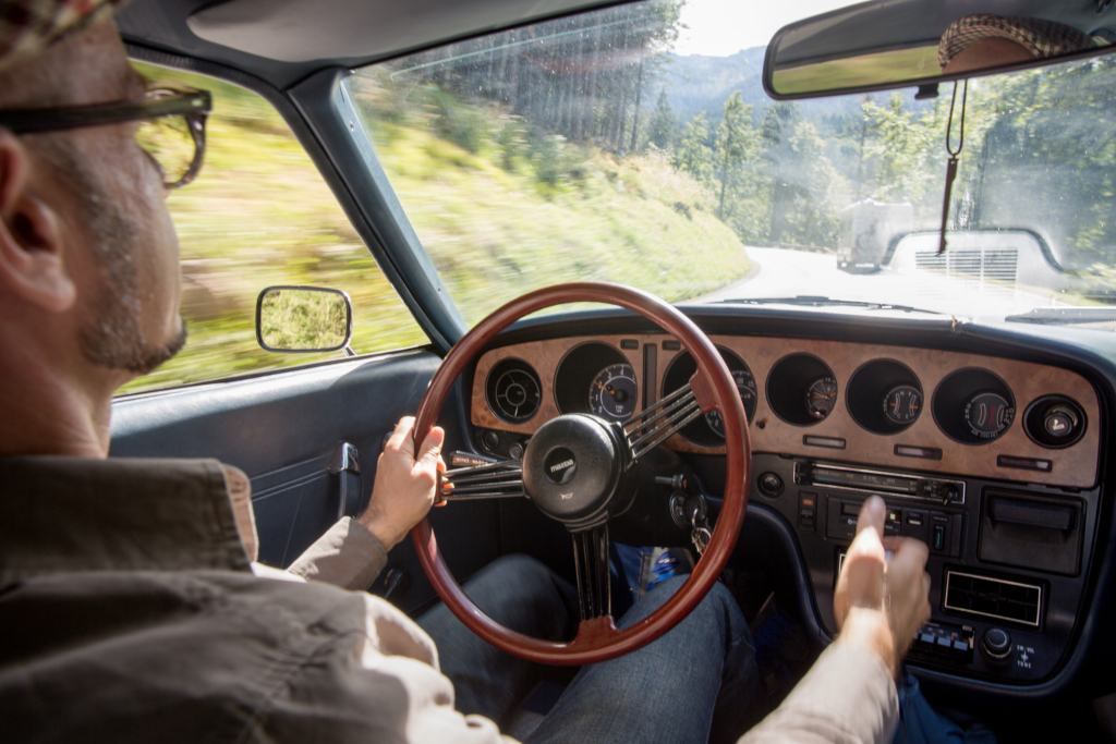 Driving the Roßfeldstraße in Berchtesgaden in an historic Mazda RX 5 for Mazda Magazine