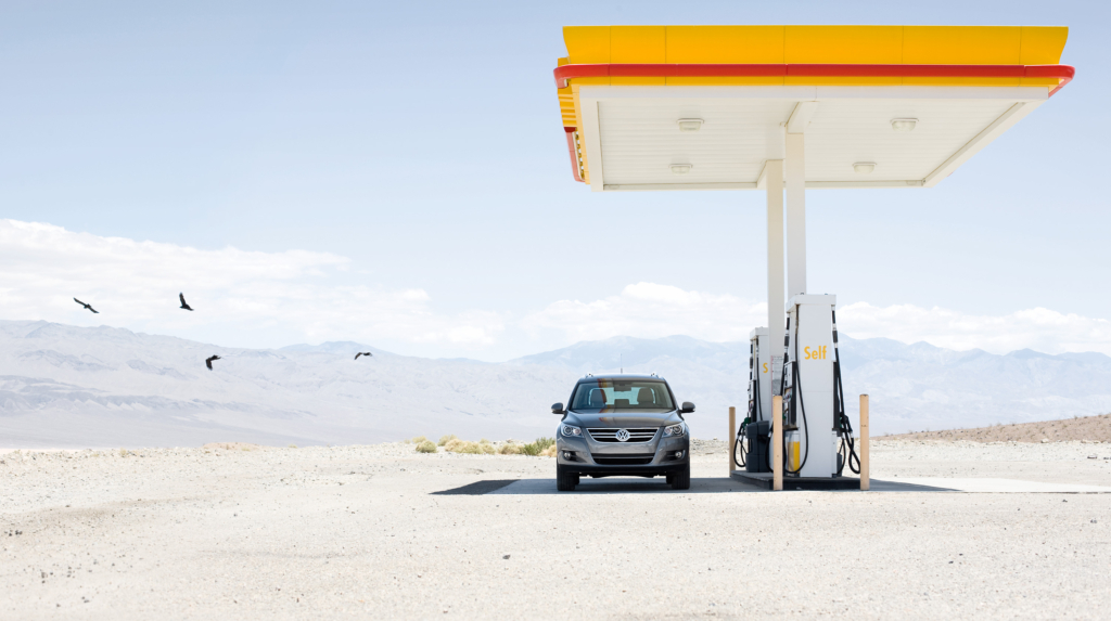 VW Tiguan at a gas station in Death Valley