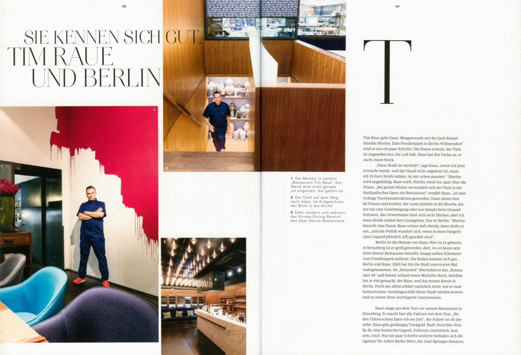 Reportage über Sternekoch Tim Raue in seinen Restaurants in Berlin.