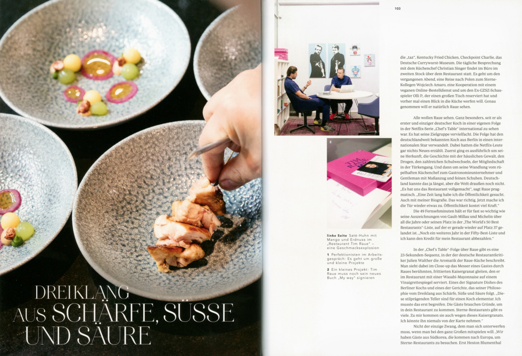 Reportage über Sternekoch Tim Raue in seinen Restaurants in Berlin.