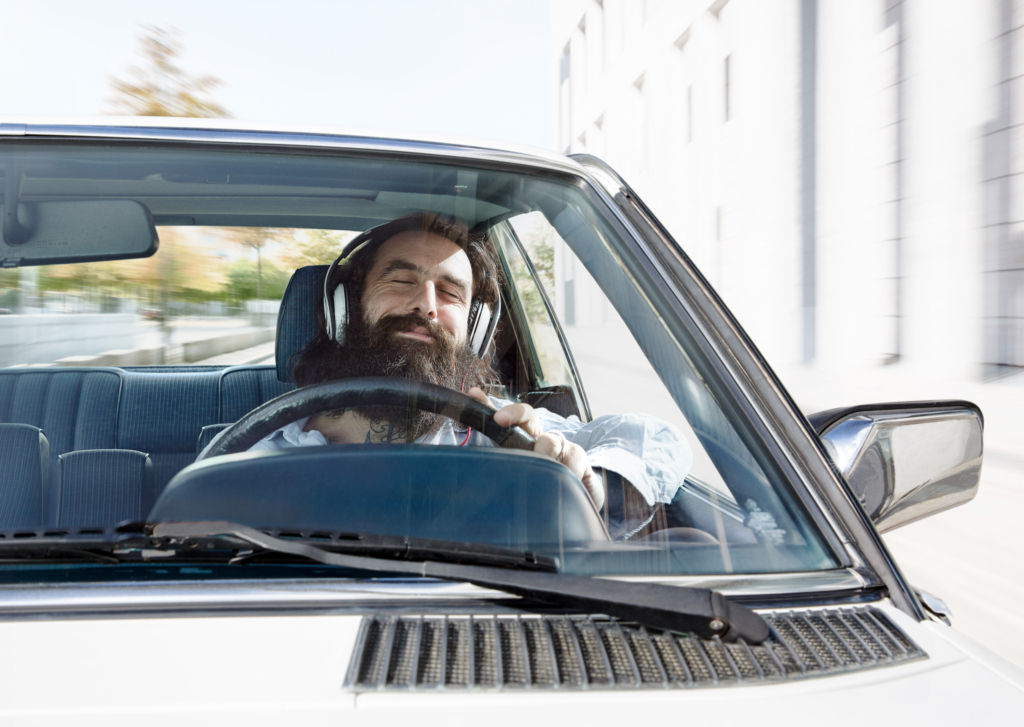 Distracted drivers seen through windshield