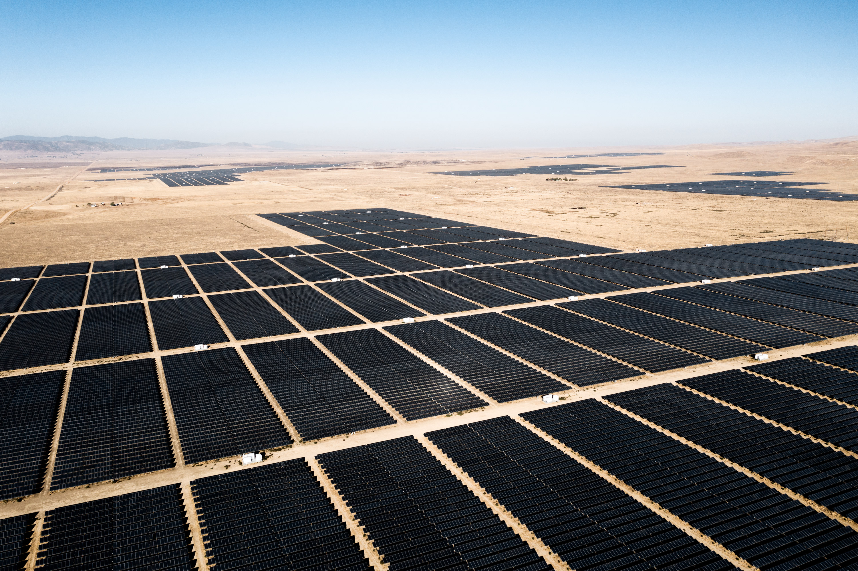 Renewable energies: Aerial views of solar fields in the desert regions of California