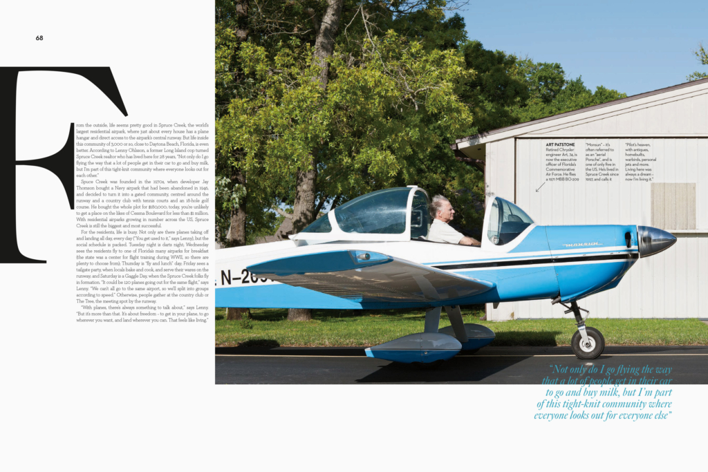Portraits von Bewohnern der Fly-In Community "Spruce Creek" in Florida, zusammen mit ihren Flugzeugen