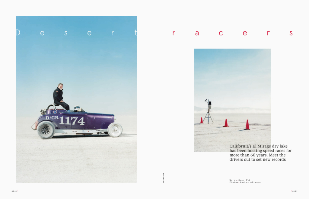 Land Speed Racing on the El Mirage dry lake north of Los Angeles: Portraits of drivers with their racers right after their time trials