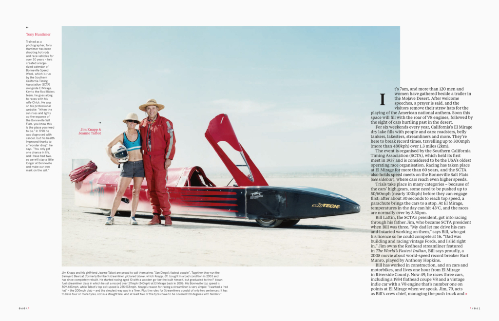 Land Speed Racing on the El Mirage dry lake north of Los Angeles: Portraits of drivers with their racers right after their time trials