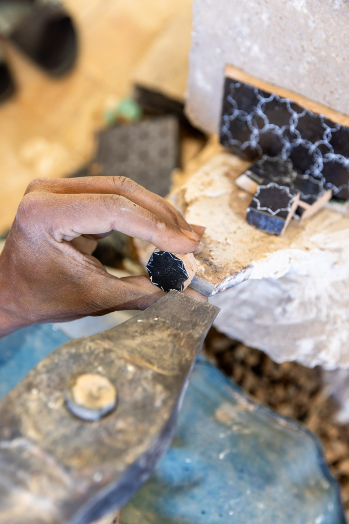 Fez, Morocco, has a long tradition of arts and crafts. I visited and photographed artisans from a variety of fields in their workshops. Tile-work (zellige).