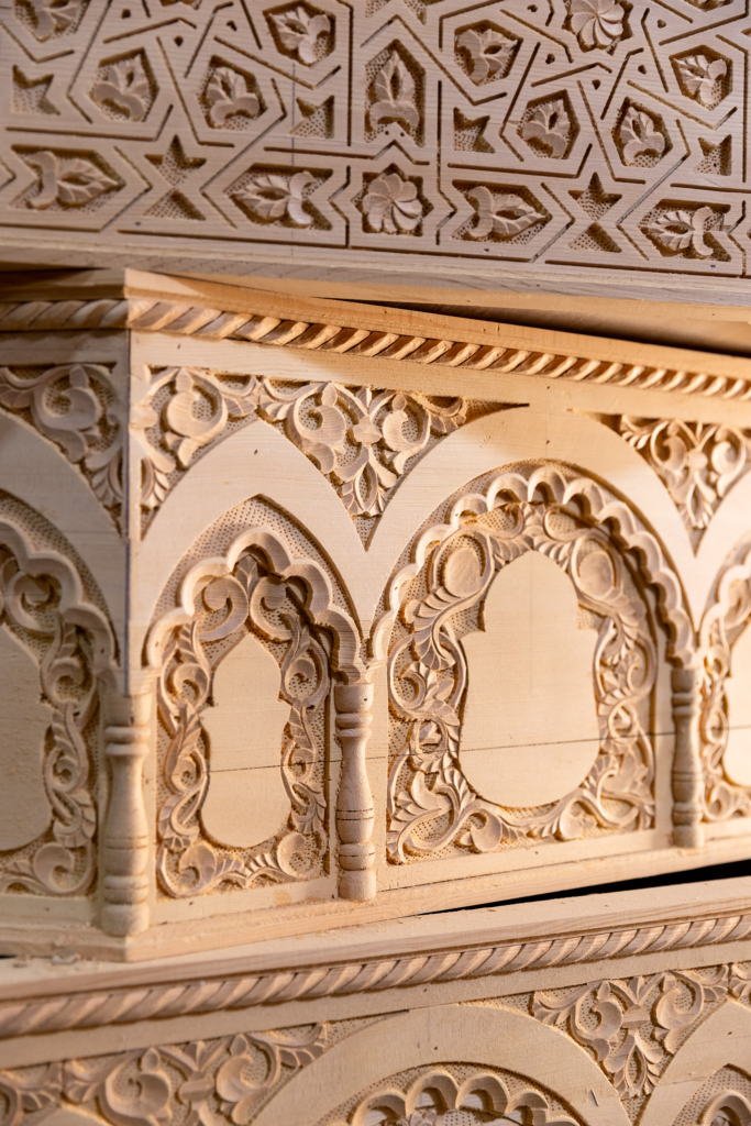 Fez, Morocco, has a long tradition of arts and crafts. I visited and photographed artisans from a variety of fields in their workshops. Wood-work, carving.