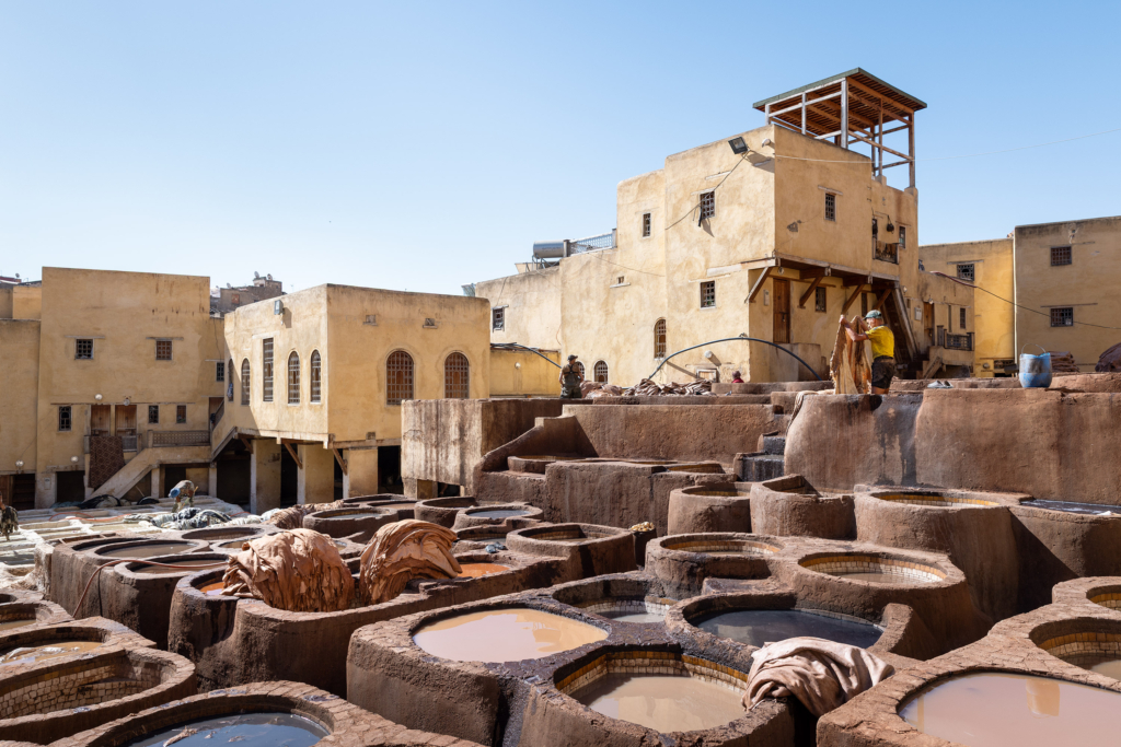 Fez, Morocco, has a long tradition of arts and crafts. I visited and photographed artisans from a variety of fields in their workshops. Leather-working at the Chouara Tannery.