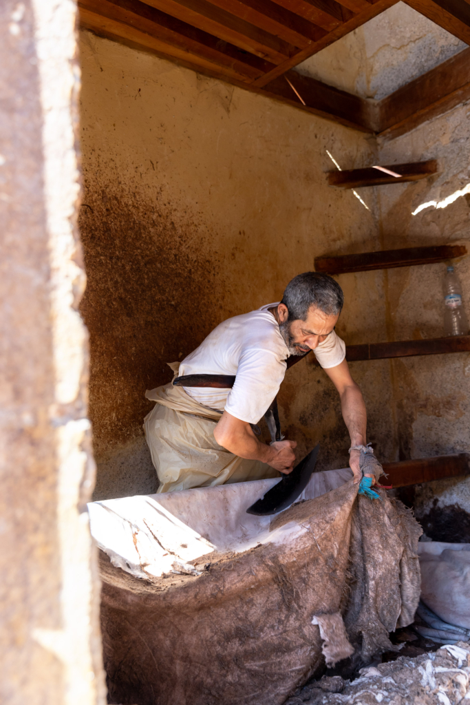Fez, Morocco, has a long tradition of arts and crafts. I visited and photographed artisans from a variety of fields in their workshops. Leather-working at the Chouara Tannery.