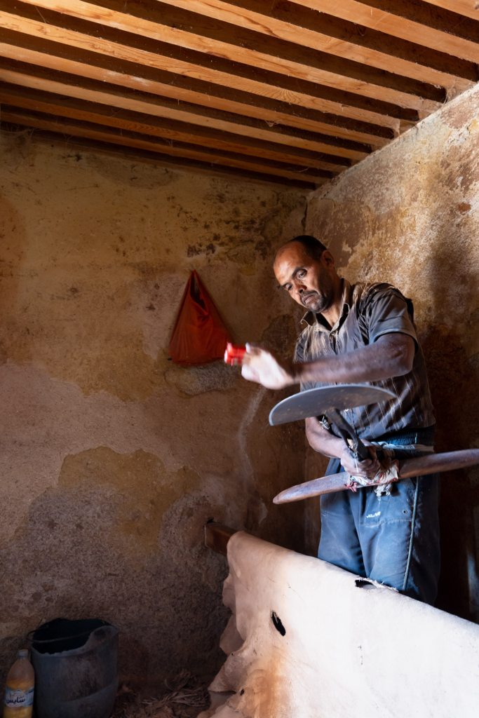 Fez, Morocco, has a long tradition of arts and crafts. I visited and photographed artisans from a variety of fields in their workshops. Leather-working at the Chouara Tannery.